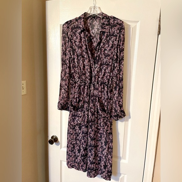 Rag & Bone Field Floral Print Georgette Midi Shirt Dress Size 8 Long Sleeve - Picture 3 of 10